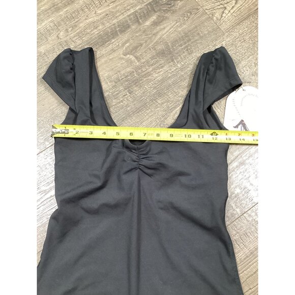 Blogilates Sweetheart Baby Tee Cap Sleeve Ruched Front Open Back Jet Black S - Picture 3 of 7